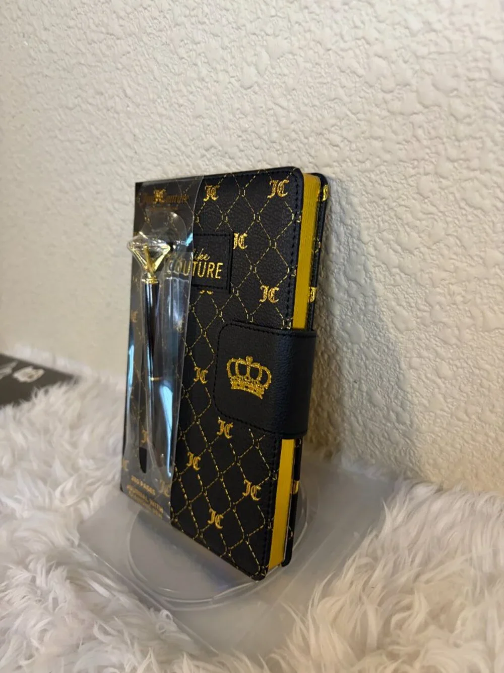 Juicy Couture Black Gold Crown Quilted Journal Diamond Pen 280 Pages NWT